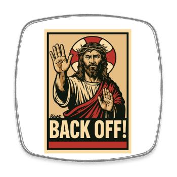 Jesus sagt Stopp und Abstand halten - Viereckiger Kühlschrankmagnet - Weiß - Vorne
