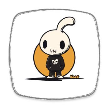 Cooler Hase mit Totenkopf Pulli Cartoon - Viereckiger Kühlschrankmagnet - Weiß - Vorne