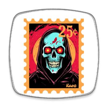 Luminous skull with hood on stamp - Square fridge magnet - white - Front