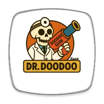 Funny skeleton doctor with doodoo cannon - Square fridge magnet - white - Front