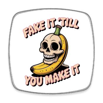 Skull Skull Banana with Cheeky Saying - Square fridge magnet - white - Front