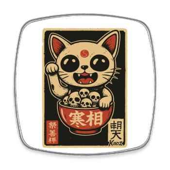 Dunkle Winke-Katze mit Totenköpfen - Viereckiger Kühlschrankmagnet - Weiß - Vorne