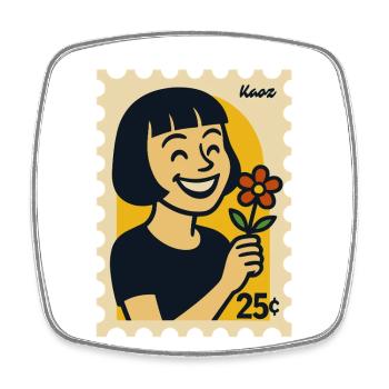 femme joyeuse avec fleur design rétro - Magnet carré - blanc - Devant