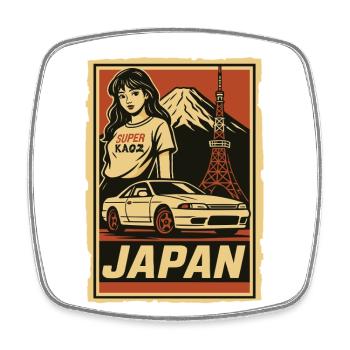 JDM Japan Retrodesign mit Auto und Mädchen - Viereckiger Kühlschrankmagnet - Weiß - Vorne
