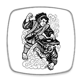 Tiger Shirt: Samurai mixes the deep techno beat - Square fridge magnet - white - Front
