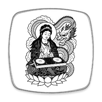 Geisha Shirt mit DJ-Pult: Meditation im Techno - Viereckiger Kühlschrankmagnet - Weiß - Vorne
