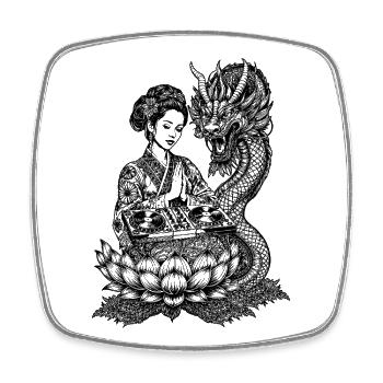 Chemise du festival des geishas : le dragon rencontre la magie du DJ - Magnet carré - blanc - Devant