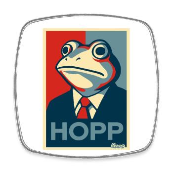Frog in a suit with saying Hopp parody - Square fridge magnet - white - Front