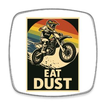 Motocross Fahrer mit Spruch Staub fressen - Viereckiger Kühlschrankmagnet - Weiß - Vorne