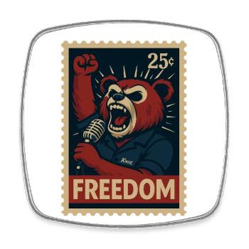 Un ours rebelle appelle à la liberté avec un microphone - Magnet carré - blanc - Devant