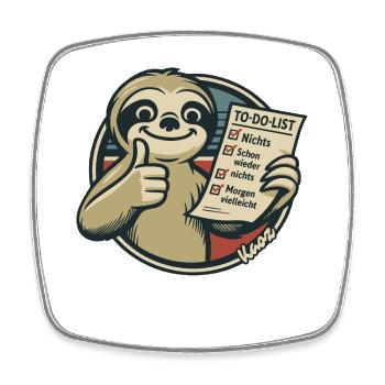 Faultier mit To Do Liste für echte Faulpelze - Viereckiger Kühlschrankmagnet - Weiß - Vorne