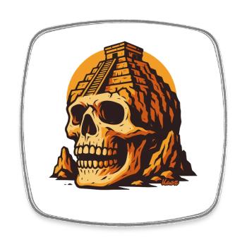 Skull with temple and sunset - Square fridge magnet - white - Front