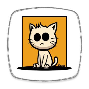 Chat avec de grands yeux sur fond orange - Magnet carré - blanc - Devant