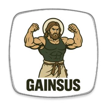Muscular saint with bodybuilder pose - Square fridge magnet - white - Front
