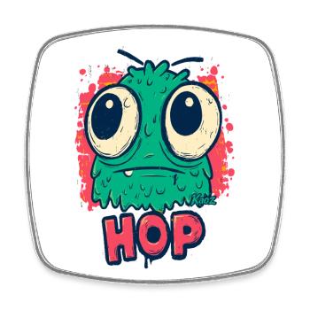 Cute Monster With Big Eyes Hop - Square fridge magnet - white - Front