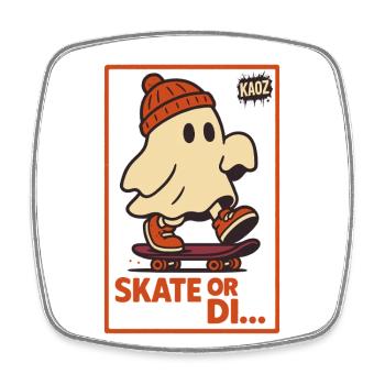 Ghost sur skateboard Skate or Die motif - Magnet carré - blanc - Devant