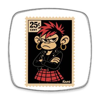 Punk singe fille en timbre look - Magnet carré - blanc - Devant