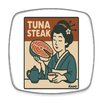 Geisha mit Thunfisch Steak Retro Japan Stil - Viereckiger Kühlschrankmagnet - Weiß - Vorne
