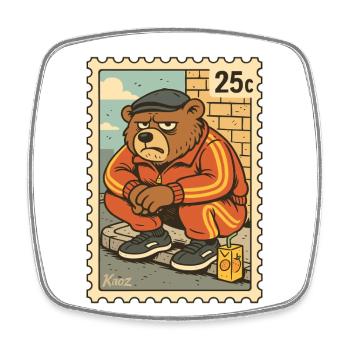 Stamp Grim Gopnik Ours en survêtement - Magnet carré - blanc - Devant