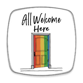 All Welcome Here Rainbow Welcome - Square fridge magnet - white - Front