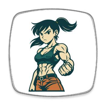 Combattant musclé avec tresse et poing fort - Magnet carré - blanc - Devant