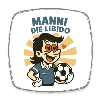Manni schaut verliebt und hält einen Fußball - Viereckiger Kühlschrankmagnet - Weiß - Vorne