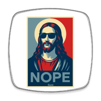Jesus-Mann mit Heiligenschein und Sonnenbrille - Viereckiger Kühlschrankmagnet - Weiß - Vorne