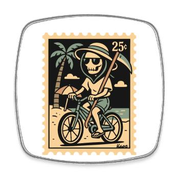 Grim Reaper with bike on the beach - Square fridge magnet - white - Front