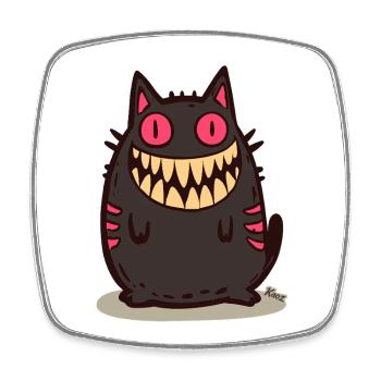 Grinsende schwarze Monster Katze - Viereckiger Kühlschrankmagnet - Weiß - Vorne