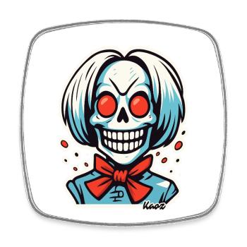 Squelette souriant avec ruban rouge - Magnet carré - blanc - Devant