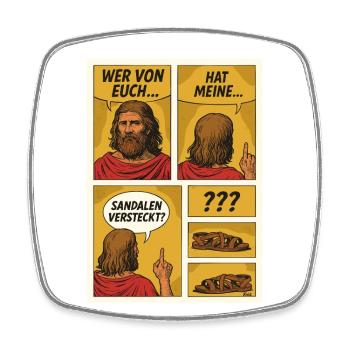 Comic-Jesus sucht Sandalen - Viereckiger Kühlschrankmagnet - Weiß - Vorne