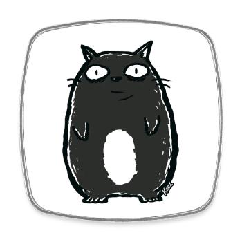 Chat de dessin animé noir avec de grands yeux - Magnet carré - blanc - Devant