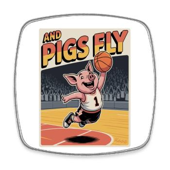 Flying pig playing basketball - Square fridge magnet - white - Front