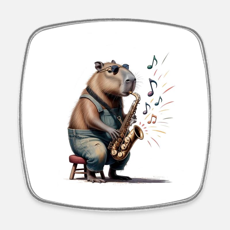 Saxophon spielen Capybara - Viereckiger Kühlschrankmagnet - Weiß