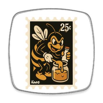 Abeille comique avec du miel dans un bocal - Magnet carré - blanc - Devant