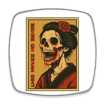 Cela n’a pas de sens : Geisha squelette avec kimono - Magnet carré - blanc - Devant