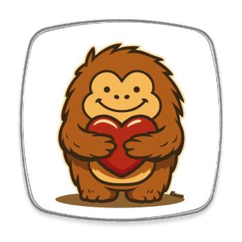 Cute fuzzy animal with a red heart - Square fridge magnet - white - Front