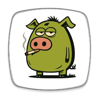 Green Comic Pig - Square fridge magnet - white - Front