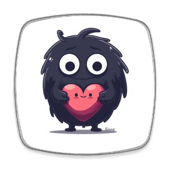 Fluffy Monster with Heart - Square fridge magnet - white - Front