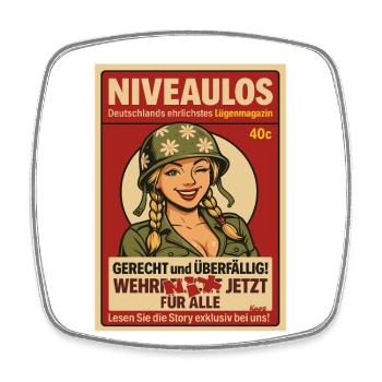 Comicfrau mit Helm im Magazin-Stil - Viereckiger Kühlschrankmagnet - Weiß - Vorne