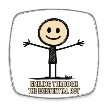 Stick figure with open arm and smile - Square fridge magnet - white - Front