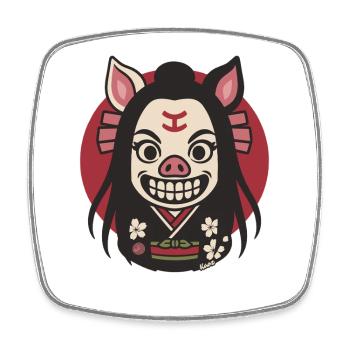 Geisha with pig nose cartoon - Square fridge magnet - white - Front