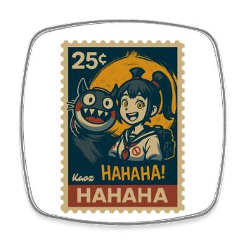 Girl with yokai cat and full moon - Square fridge magnet - white - Front