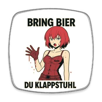 Comic Frau mit rotem Outfit und Spruch - Viereckiger Kühlschrankmagnet - Weiß - Vorne