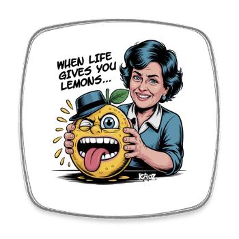 10080 woman squeezing a male lemon - Square fridge magnet - white - Front
