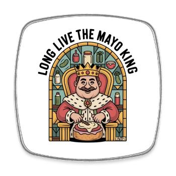 Mayonnaise King on Throne with Sandwich Comic - Square fridge magnet - white - Front