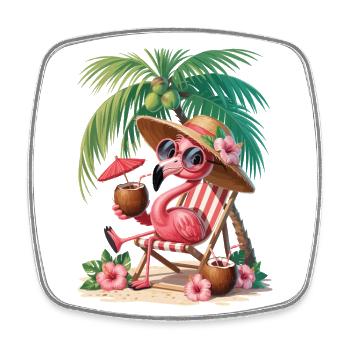 Flamingo On Summer Vacation Holiday Getaway - Square fridge magnet - white - Front