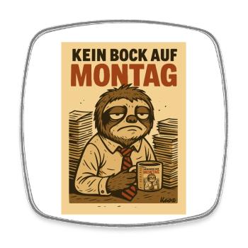 Paresseux de bureau fatigué avec café et lundi - Magnet carré - blanc - Devant