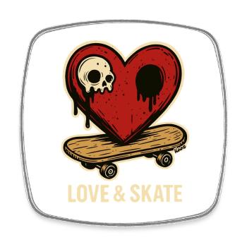 Heart with skull on skateboard - Square fridge magnet - white - Front