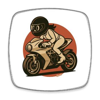Motorradfahrerin auf Sportbike im Comicstil - Viereckiger Kühlschrankmagnet - Weiß - Vorne